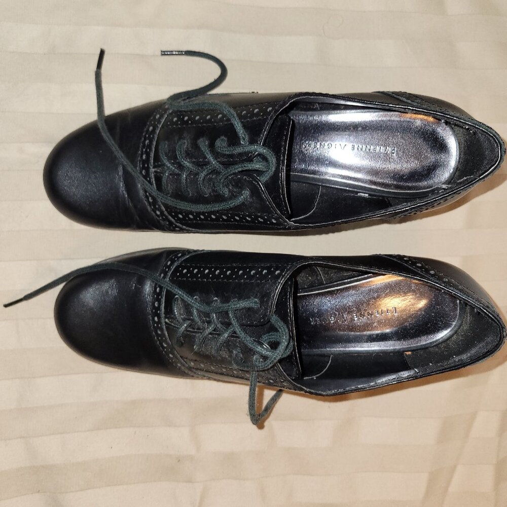 Etienne Aigner Black Oxford Leather Lace Up Bootie Heels